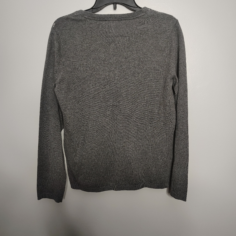 Nautica Jeans Gray Sparkle Snowflake Long Sleeve V Neck Sweater Women's Medium - Picture 2 of 10